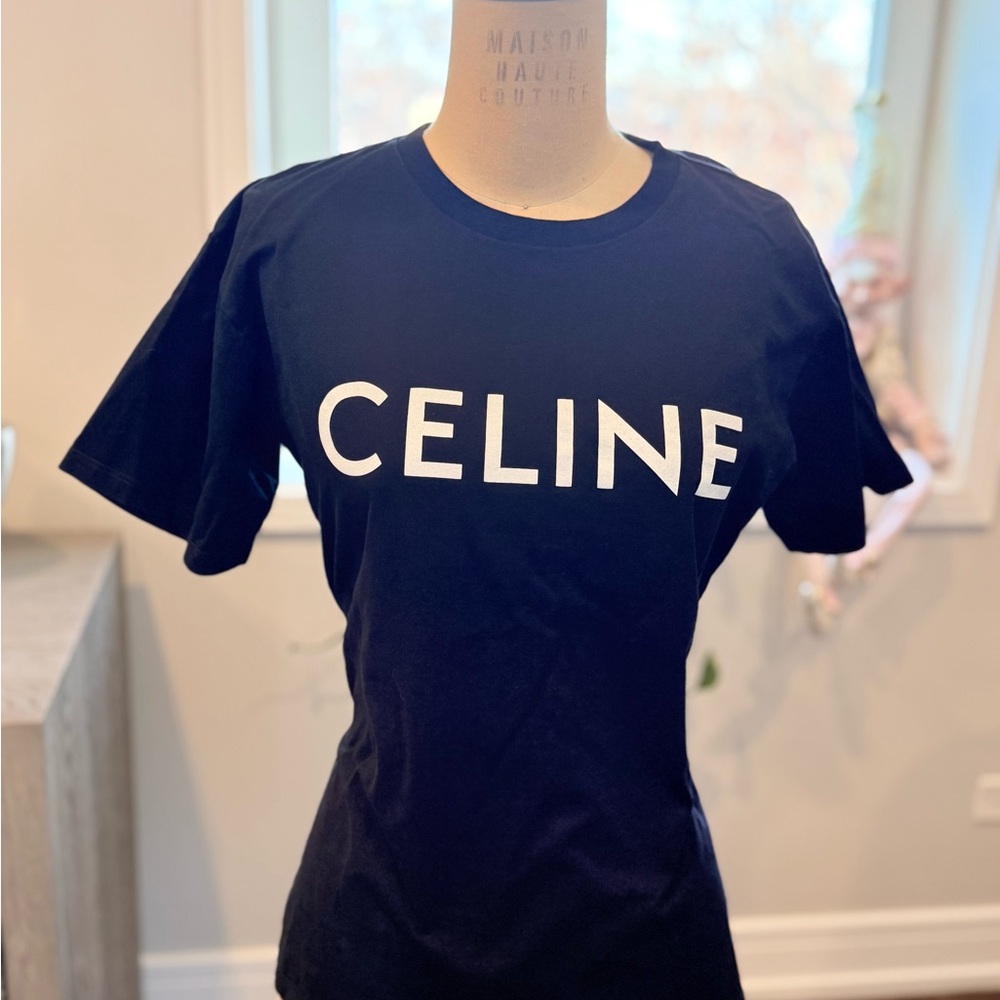 Celine Black Logo Short Sleeve Tee